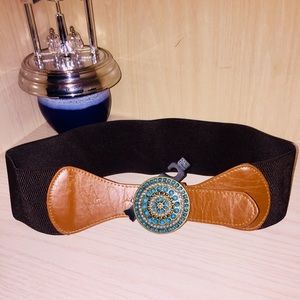 Cognac & Turquoise Stretch Belt
